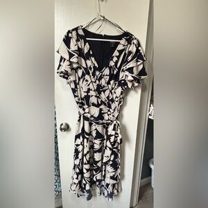 DKNY Navy and Cream Floral Dress